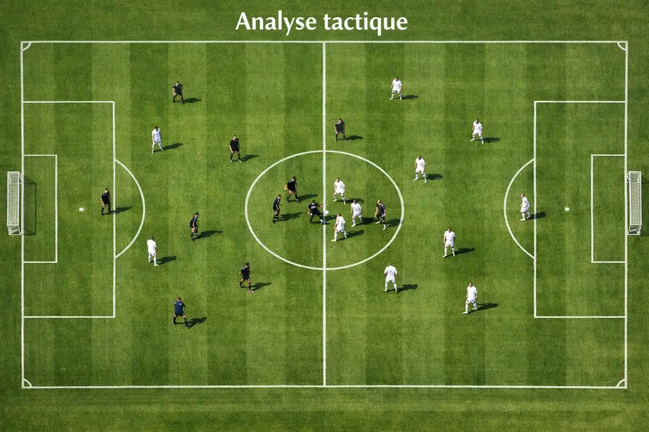 Vue aérienne d'un terrain de football montrant la disposition des joueurs