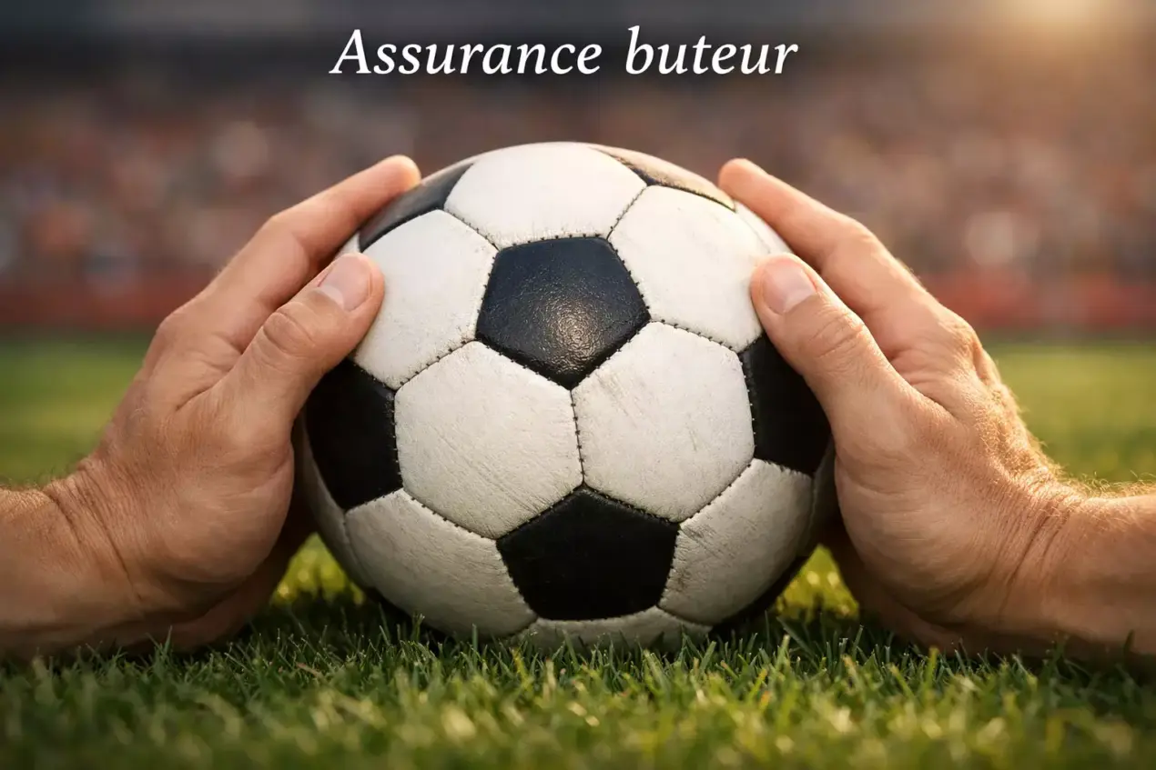 Main protégeant un ballon de football symbolisant l'assurance buteur