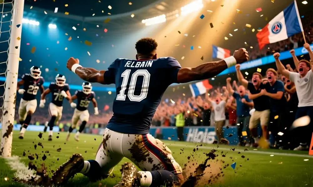 Joueur de football célébrant après avoir marqué le premier but du match