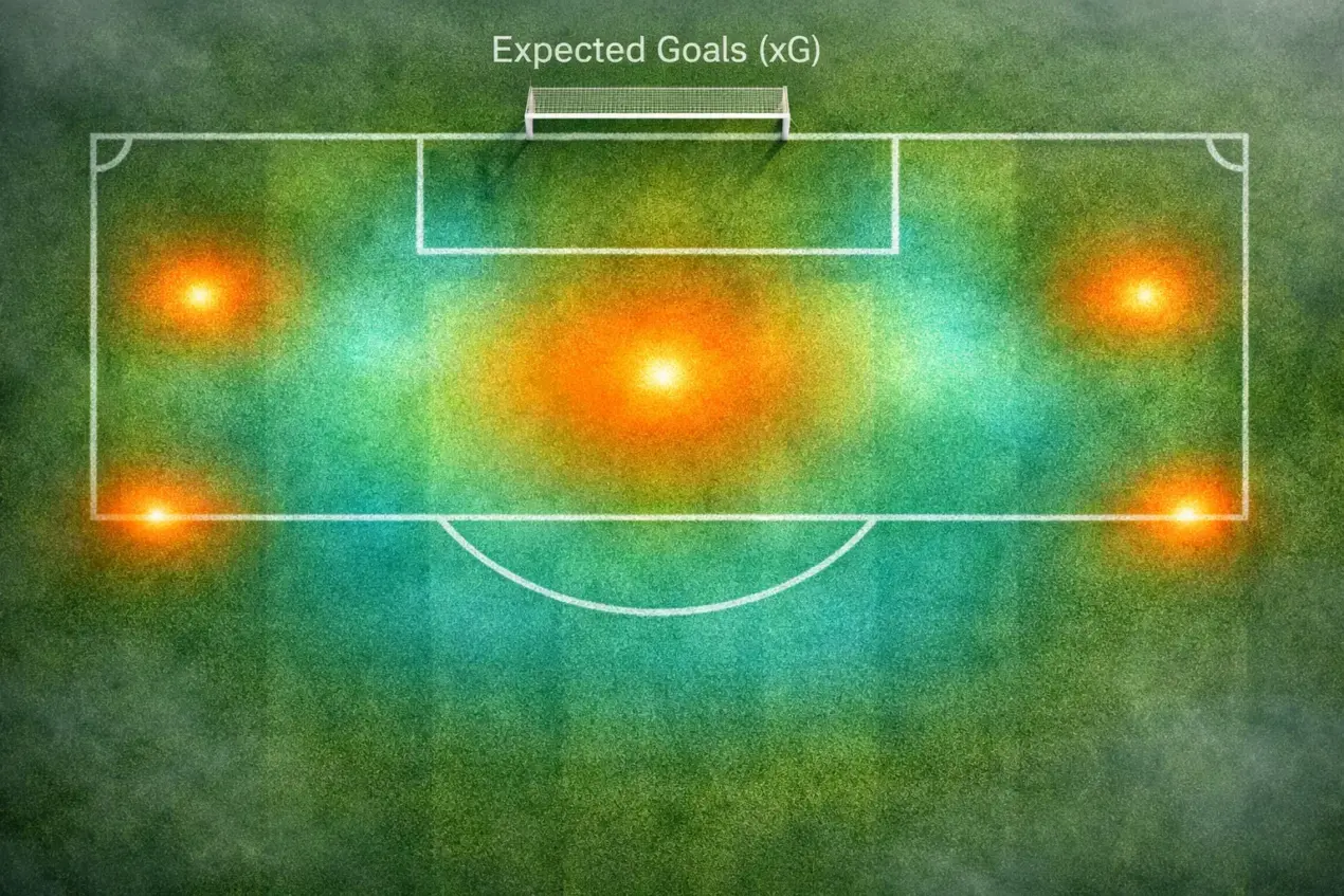 Terrain de football vu de haut avec lignes de jeu et zones de tir