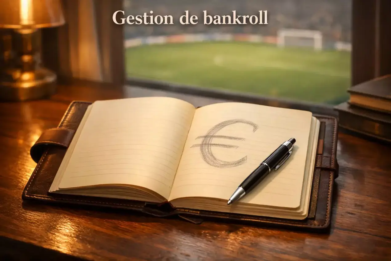 Carnet de notes ouvert avec un stylo sur une table à côté d'un terrain de football
