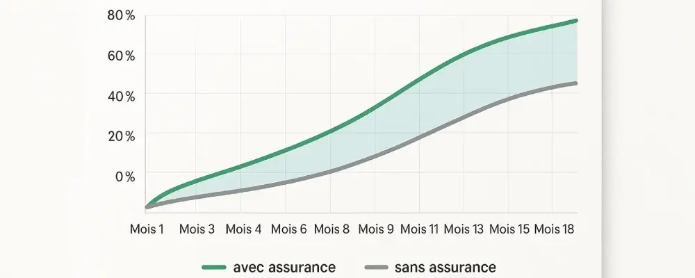 Graphique comparatif du ROI des paris buteur avec et sans assurance sur 18 mois