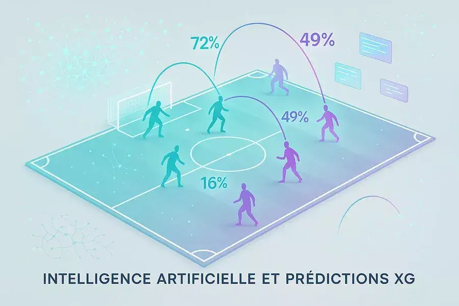 Visualisation futuriste de l'intelligence artificielle analysant les données football