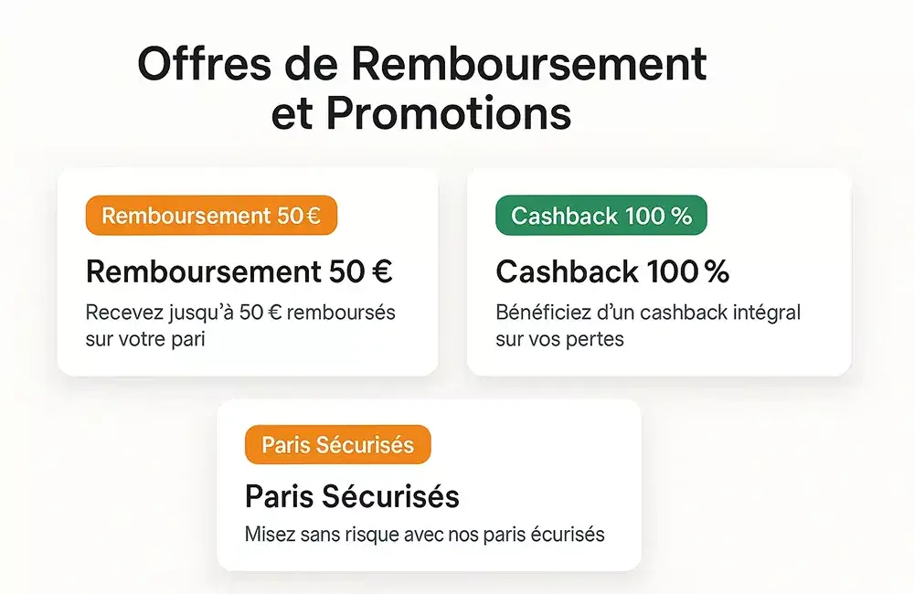 Interface des offres de remboursement des bookmakers pour les paris double chance
