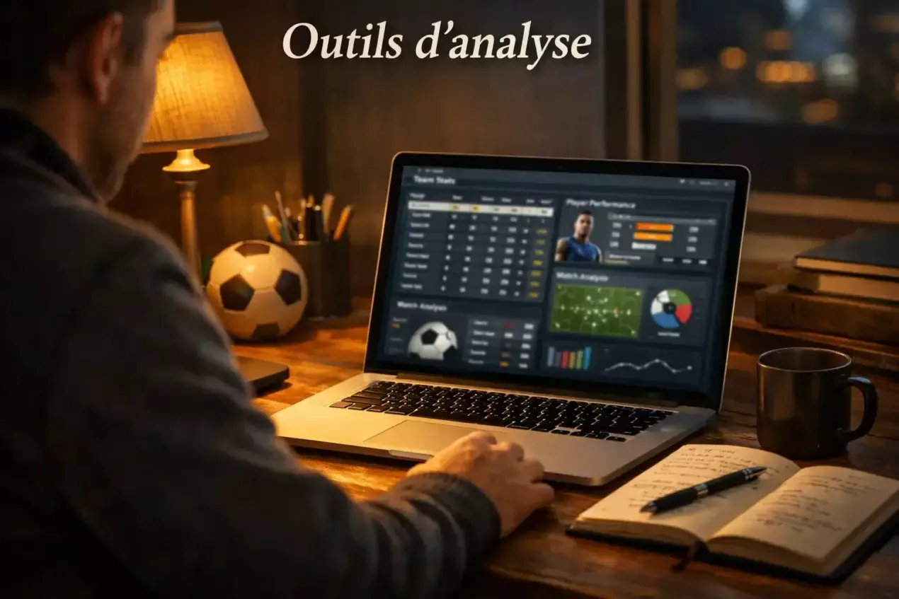 Personne analysant des données de football sur un ordinateur portable