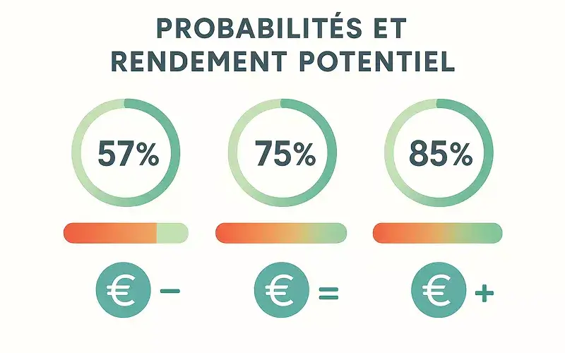 Infographie comparant les probabilités de réussite entre pari simple, double et triple chance